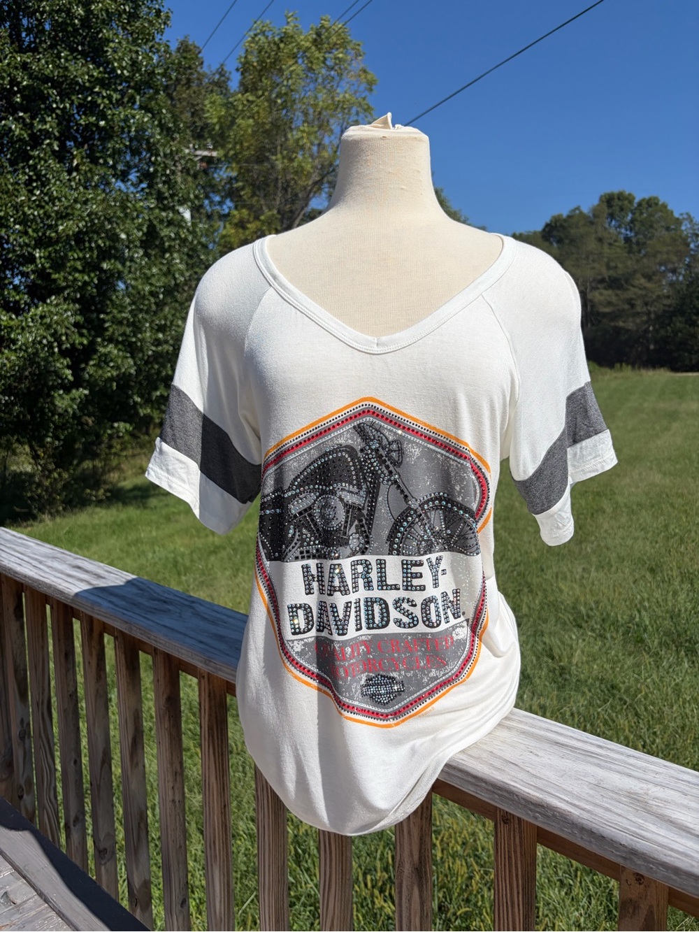 Harley-Davidson Genuine Motorcycle Women’s Rugby Top Rhinestones Logo NWT